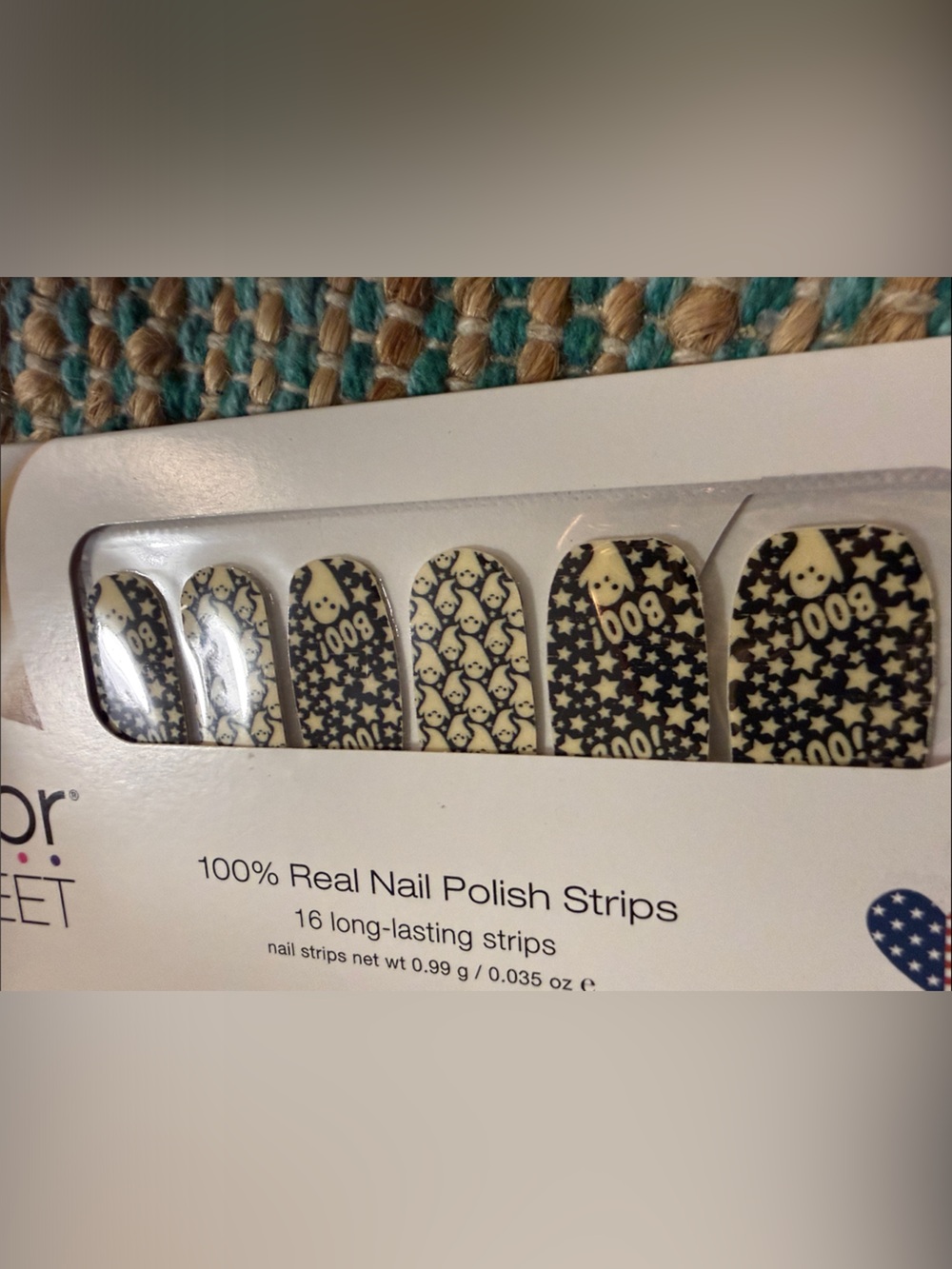 🌸🎃Graphic Ghost & Stars Nail Strips - Black on Cream HALLOWEEN  hey boo